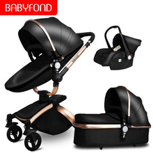 Load image into Gallery viewer, Babyfond luxury baby stroller 3 in 1 Fashion Carriage 360 degree rotation two-way Trolley PU Aluminum alloy Gold Frame Baby Pram