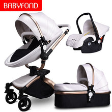 Load image into Gallery viewer, Babyfond luxury baby stroller 3 in 1 Fashion Carriage 360 degree rotation two-way Trolley PU Aluminum alloy Gold Frame Baby Pram