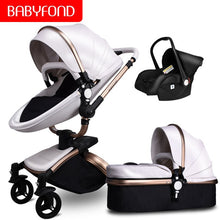 Load image into Gallery viewer, Babyfond luxury baby stroller 3 in 1 Fashion Carriage 360 degree rotation two-way Trolley PU Aluminum alloy Gold Frame Baby Pram