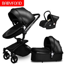 Load image into Gallery viewer, Babyfond luxury baby stroller 3 in 1 Fashion Carriage 360 degree rotation two-way Trolley PU Aluminum alloy Gold Frame Baby Pram