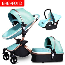 Load image into Gallery viewer, Babyfond luxury baby stroller 3 in 1 Fashion Carriage 360 degree rotation two-way Trolley PU Aluminum alloy Gold Frame Baby Pram