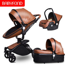 Load image into Gallery viewer, Babyfond luxury baby stroller 3 in 1 Fashion Carriage 360 degree rotation two-way Trolley PU Aluminum alloy Gold Frame Baby Pram