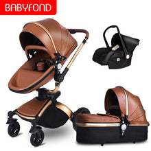 Load image into Gallery viewer, Babyfond luxury baby stroller 3 in 1 Fashion Carriage 360 degree rotation two-way Trolley PU Aluminum alloy Gold Frame Baby Pram