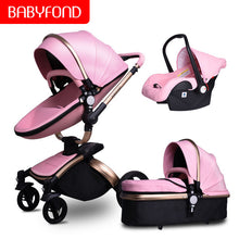 Load image into Gallery viewer, Babyfond luxury baby stroller 3 in 1 Fashion Carriage 360 degree rotation two-way Trolley PU Aluminum alloy Gold Frame Baby Pram