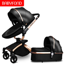 Load image into Gallery viewer, Babyfond luxury baby stroller 3 in 1 Fashion Carriage 360 degree rotation two-way Trolley PU Aluminum alloy Gold Frame Baby Pram