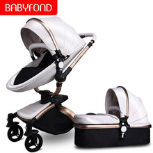 Load image into Gallery viewer, Babyfond luxury baby stroller 3 in 1 Fashion Carriage 360 degree rotation two-way Trolley PU Aluminum alloy Gold Frame Baby Pram