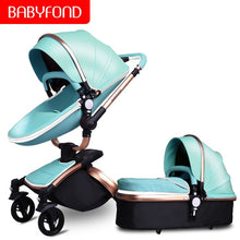Load image into Gallery viewer, Babyfond luxury baby stroller 3 in 1 Fashion Carriage 360 degree rotation two-way Trolley PU Aluminum alloy Gold Frame Baby Pram