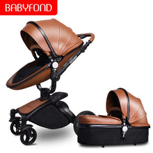 Load image into Gallery viewer, Babyfond luxury baby stroller 3 in 1 Fashion Carriage 360 degree rotation two-way Trolley PU Aluminum alloy Gold Frame Baby Pram