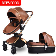 Load image into Gallery viewer, Babyfond luxury baby stroller 3 in 1 Fashion Carriage 360 degree rotation two-way Trolley PU Aluminum alloy Gold Frame Baby Pram