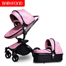 Load image into Gallery viewer, Babyfond luxury baby stroller 3 in 1 Fashion Carriage 360 degree rotation two-way Trolley PU Aluminum alloy Gold Frame Baby Pram
