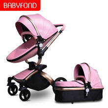Load image into Gallery viewer, Babyfond luxury baby stroller 3 in 1 Fashion Carriage 360 degree rotation two-way Trolley PU Aluminum alloy Gold Frame Baby Pram