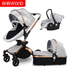 Load image into Gallery viewer, Babyfond luxury baby stroller 3 in 1 Fashion Carriage 360 degree rotation two-way Trolley PU Aluminum alloy Gold Frame Baby Pram