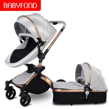 Load image into Gallery viewer, Babyfond luxury baby stroller 3 in 1 Fashion Carriage 360 degree rotation two-way Trolley PU Aluminum alloy Gold Frame Baby Pram